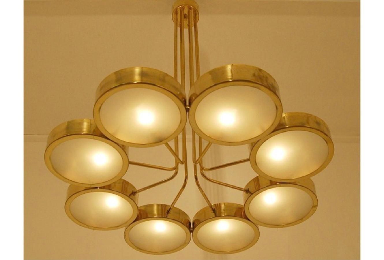 Mid Century Italian Brass, Opal Glass Chandelier 8 Lits From The 1970s photo furniture