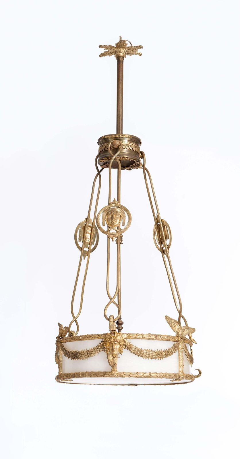 Impressive French Empire Chandelier, Firegilded Bronze With Alabaster 1830s photo for sale