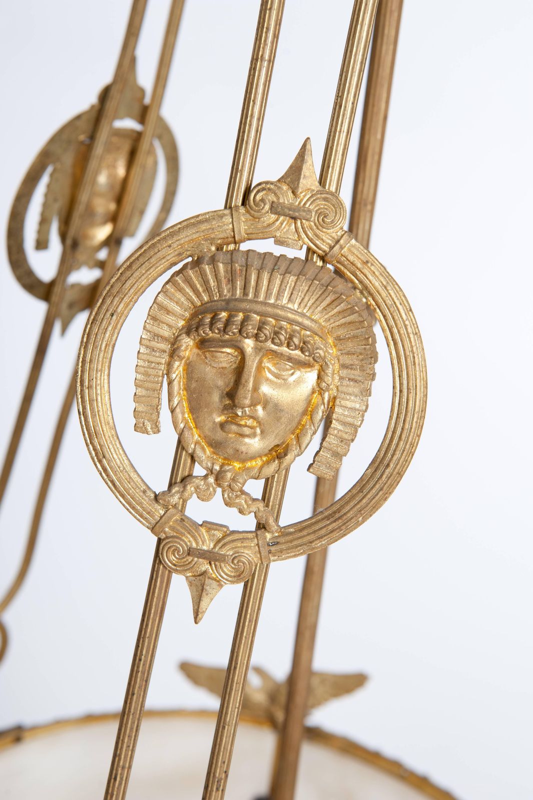 Impressive French Empire Chandelier, Firegilded Bronze With Alabaster 1830s photo Lighting