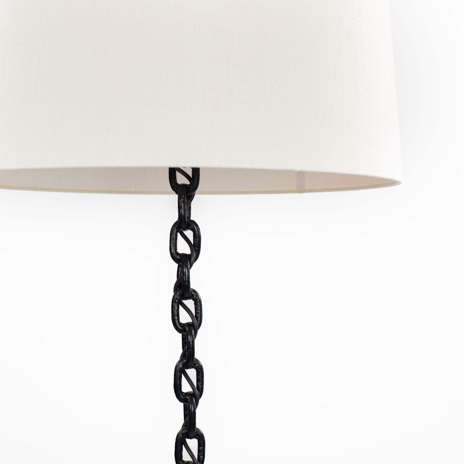 French Brutalist Mid Century Black Iron Chain Floor Lamp White Silk Shade 1960s photo furniture