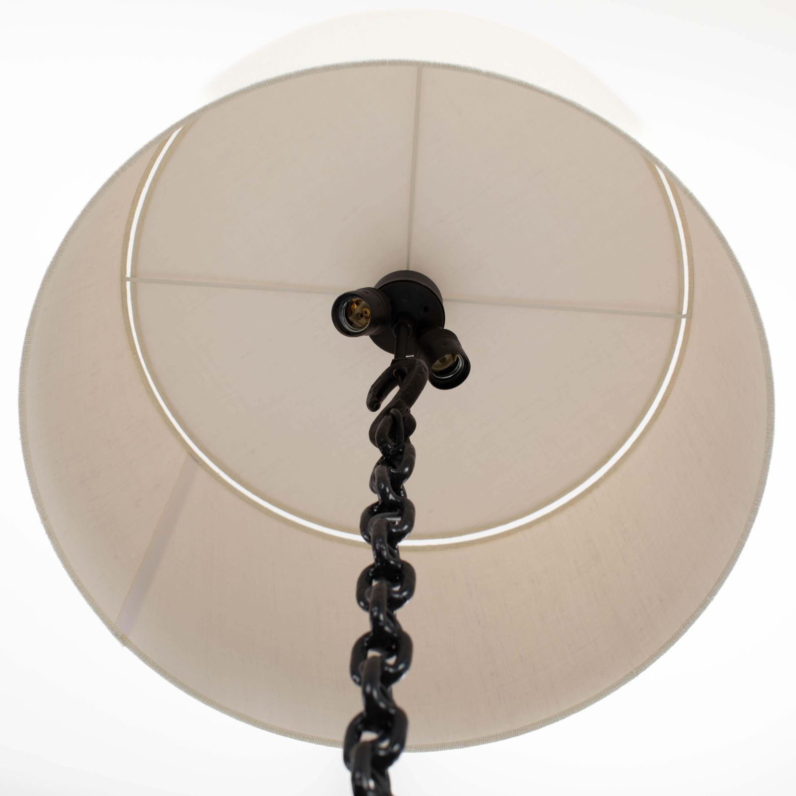 French Brutalist Mid Century Black Iron Chain Floor Lamp White Silk Shade 1960s photo 3611.0