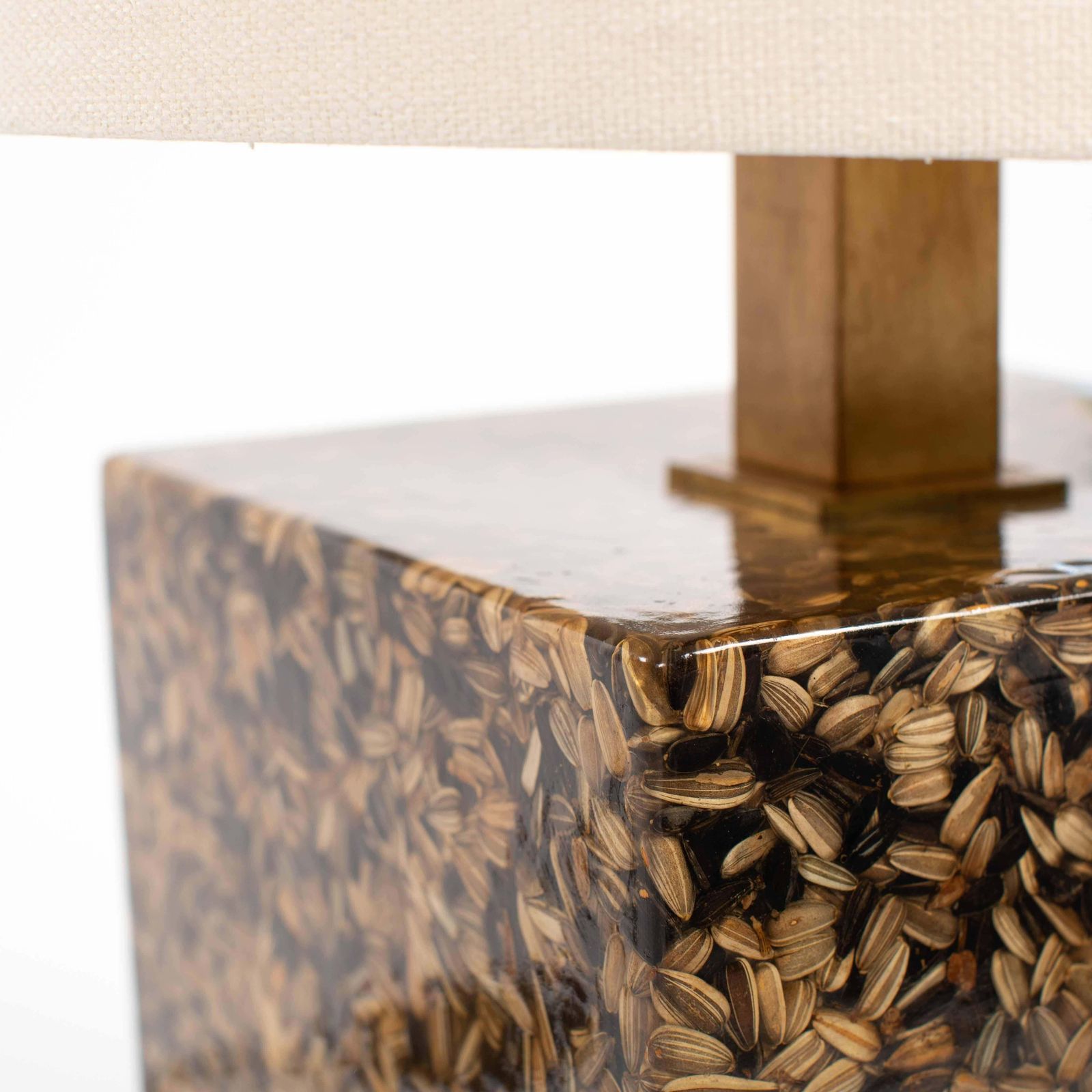Italian Mid Century Table Lamp Out Of Sunflower Seeds And Resin R. Mazzi 1970s photo vintage