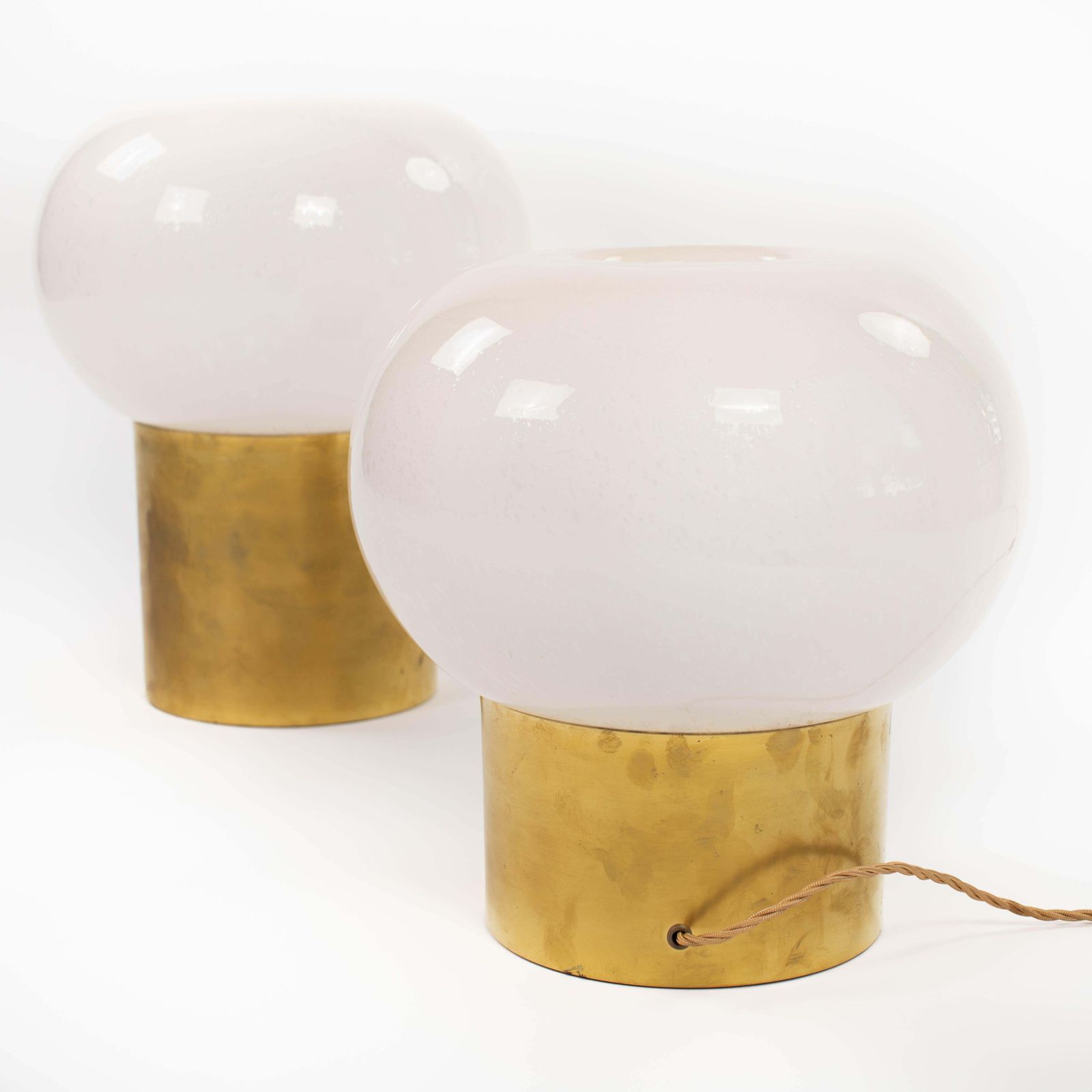 Pair Of Italian Mid Century Brass & Muranoglass Mushroom Shaped Table Lamps 1970 photo 3396.0