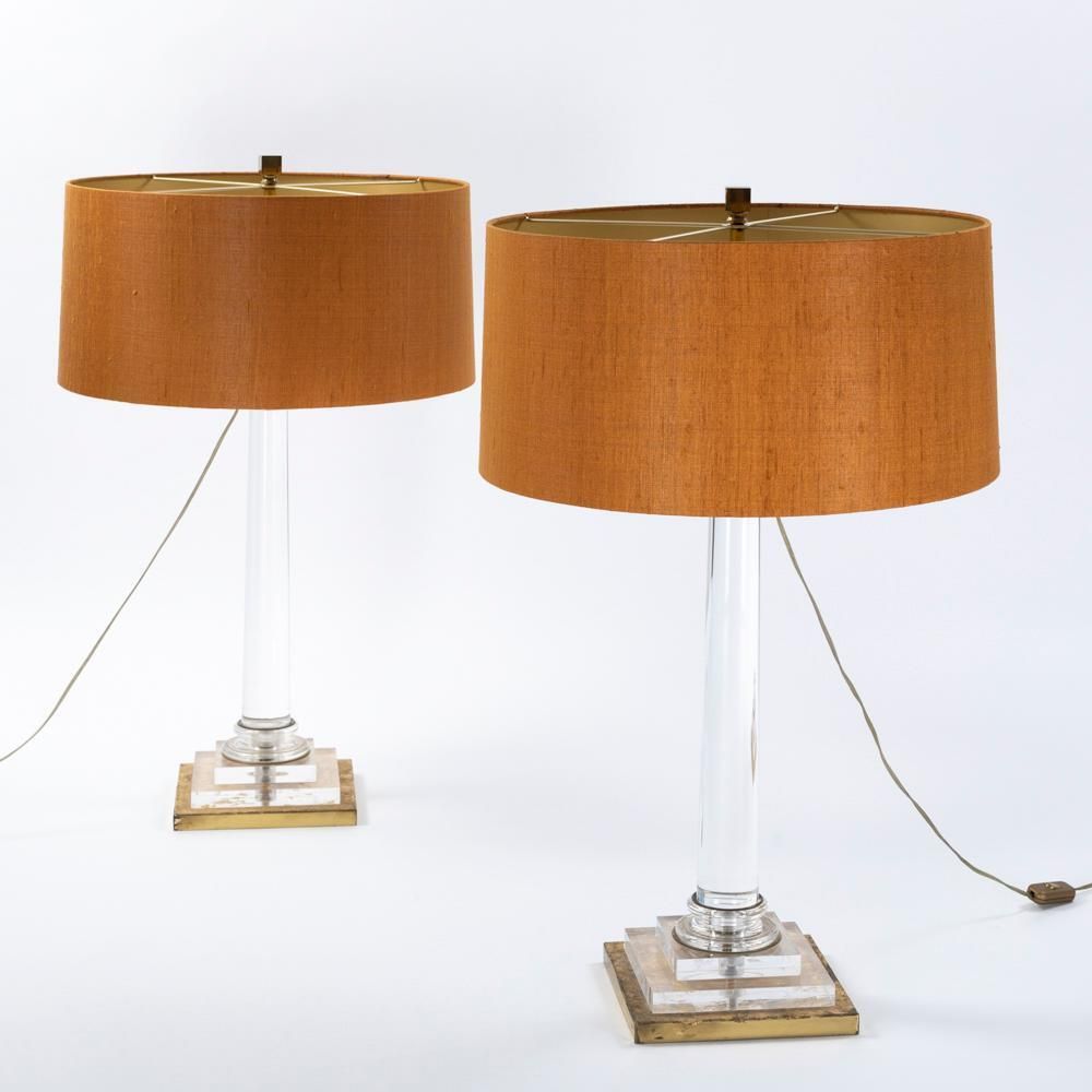 Pair Of Italian Mid Century Acrlyic Table Lamps Gilded Base By F. Loffredo 1970s photo for sale