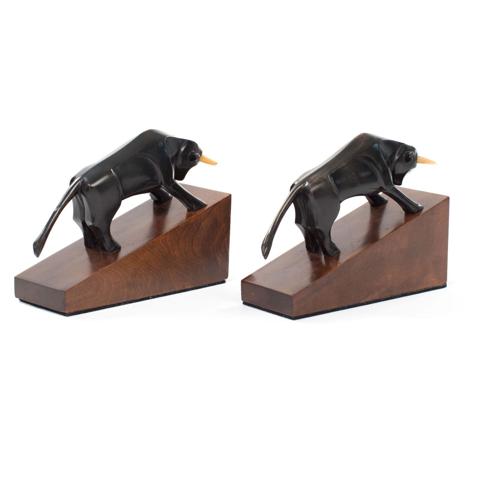 Pair Of French Cubistic Art Déco Bookends In Ebony Horn, Signed By Hand 1920s photo buy