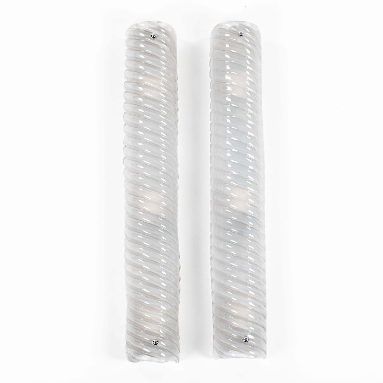 Pair Of Italian Mid Century Grey Nickel Ribbed Murano Glass Wall Sonces 1980s photo Lighting
