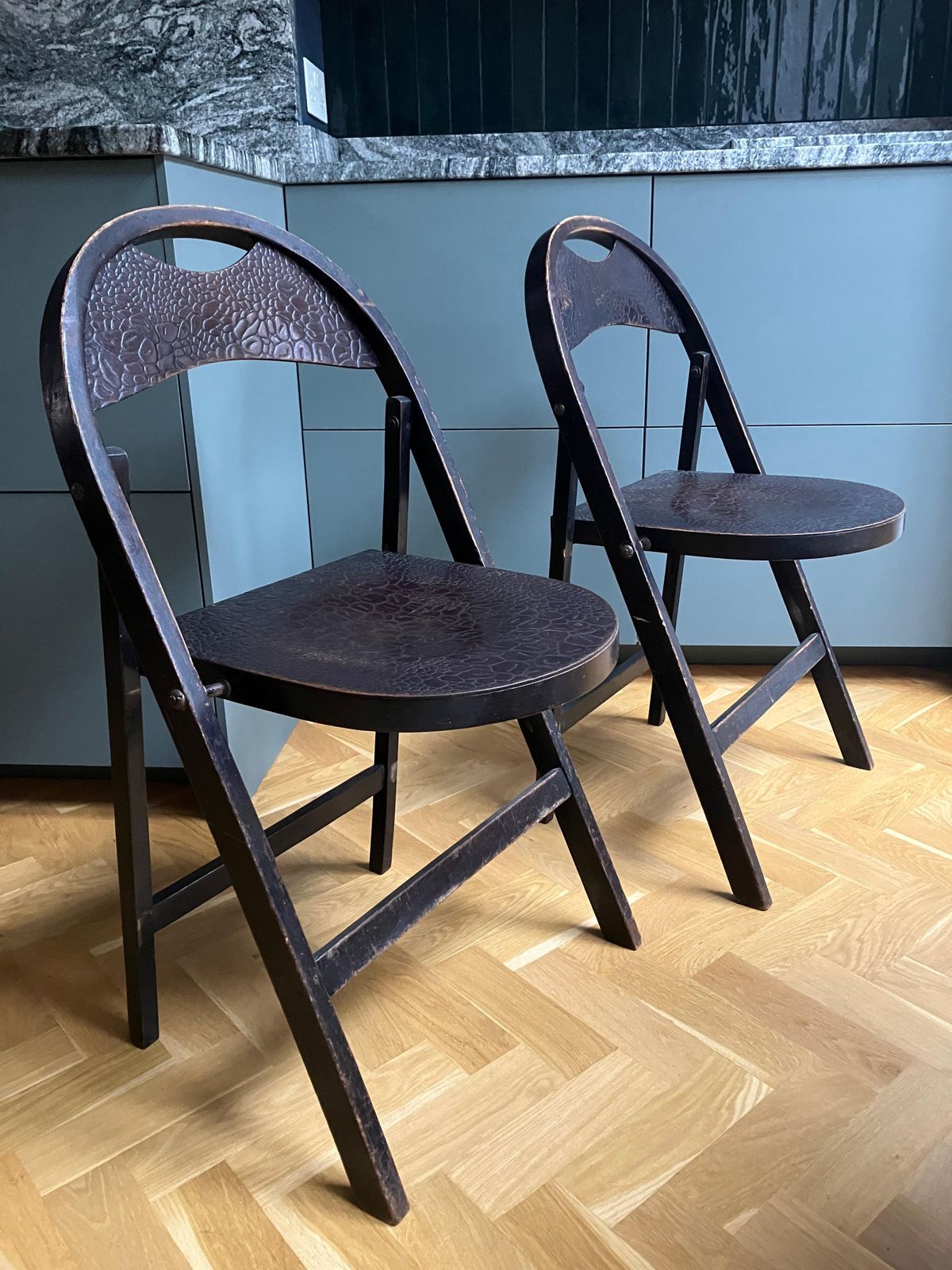 A Pair 1930's Thonet Crocodile Folding Chairs Bauhaus Era photo furniture