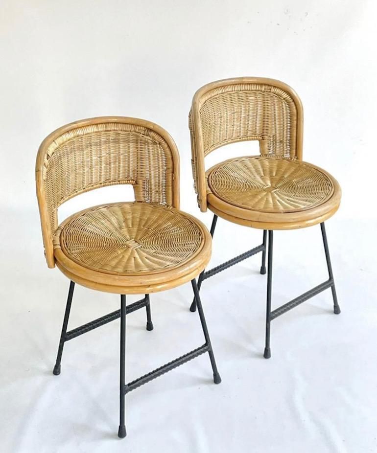 Pair Of Mid Century Franco Albini Style Bamboo, Rattan And Iron Chairs photo furniture