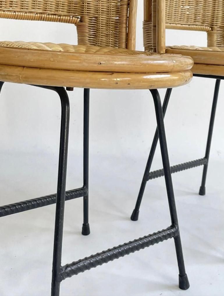 Pair Of Mid Century Franco Albini Style Bamboo, Rattan And Iron Chairs photo Furniture