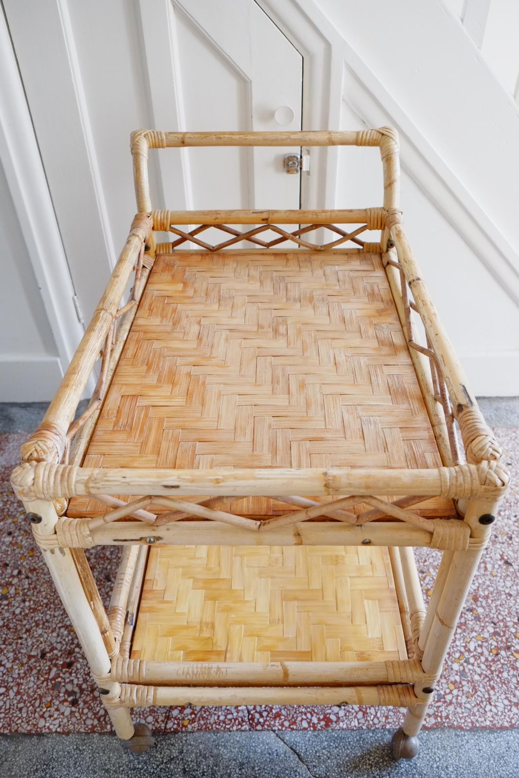 483.0 Boho Large Bamboo Rectangular Serving Trolley Drinks Bar Cart photo