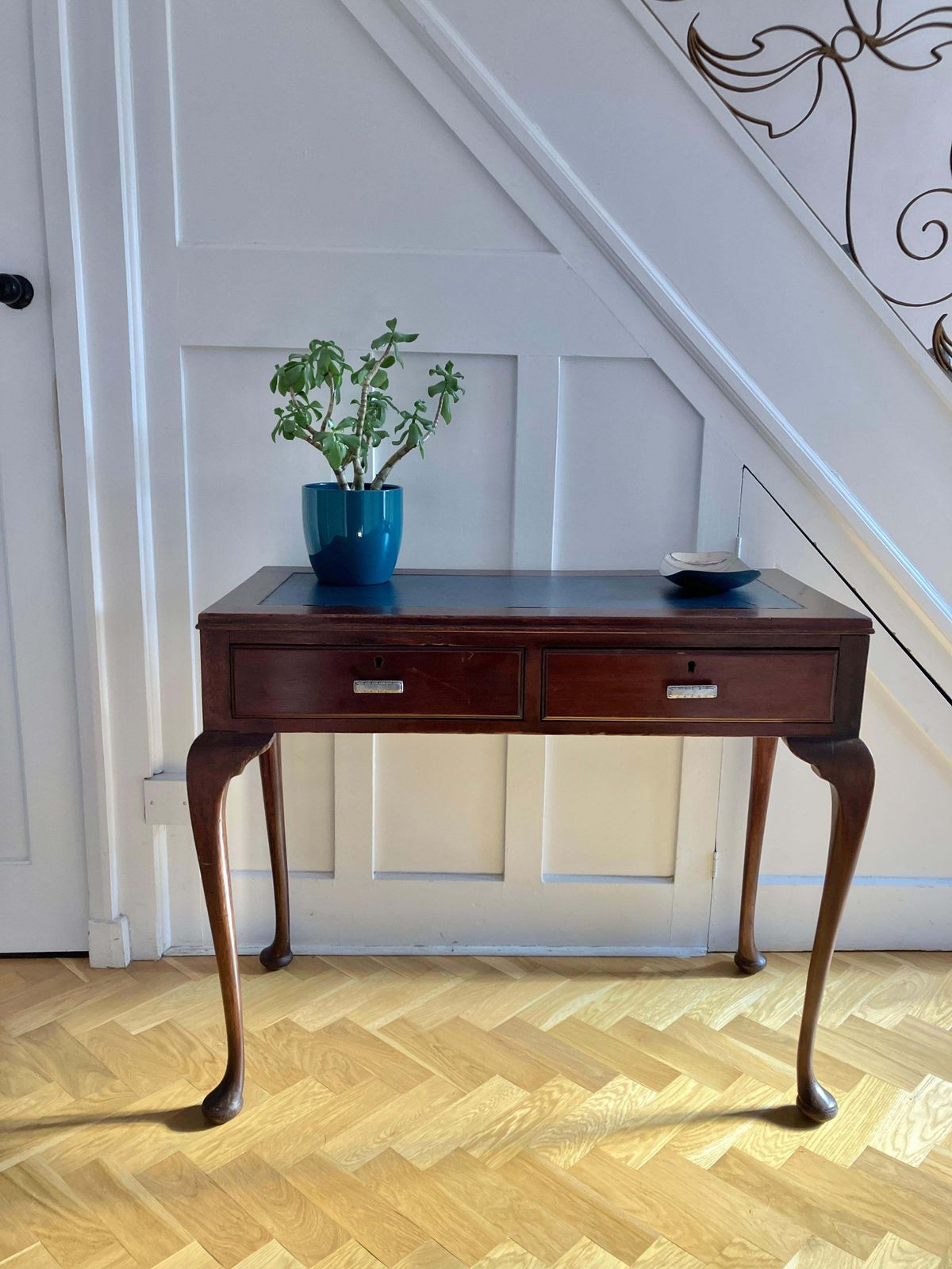 photo furniture English Edwardian Mahogany Console Table / Desk With Cabriole Legs Sold By Heals