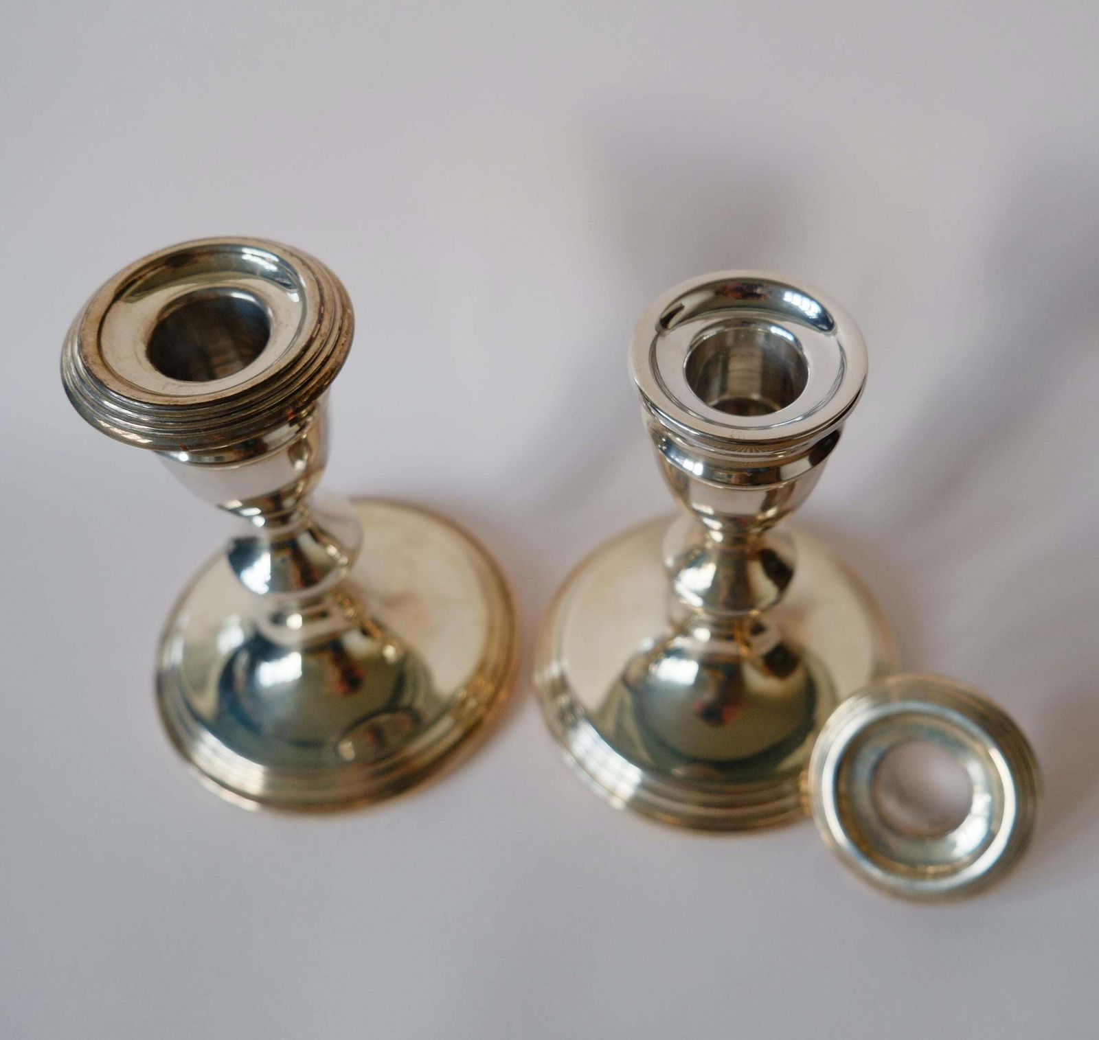 A Pair Of Antique Silver On Copper Candle Holders Made In England photo 125.0