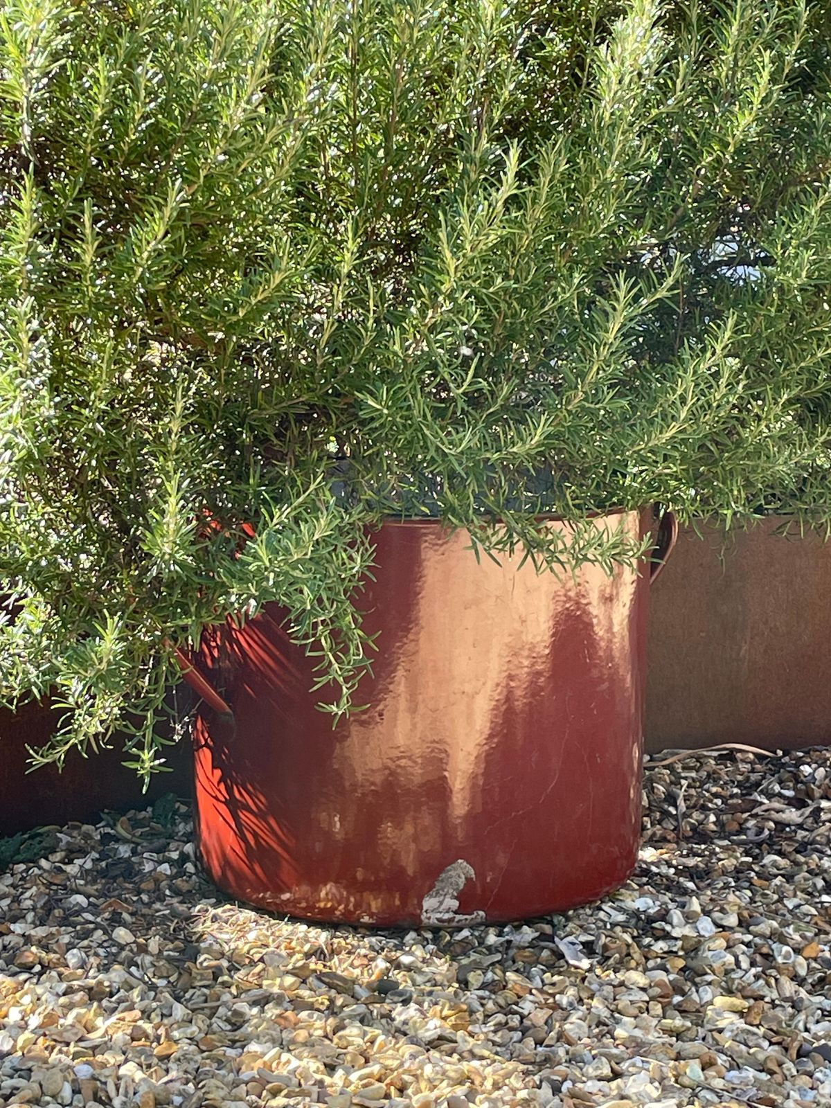 Extra Large Vintage Industrial Oxide Red Enamelled Metal Planter photo vinterior