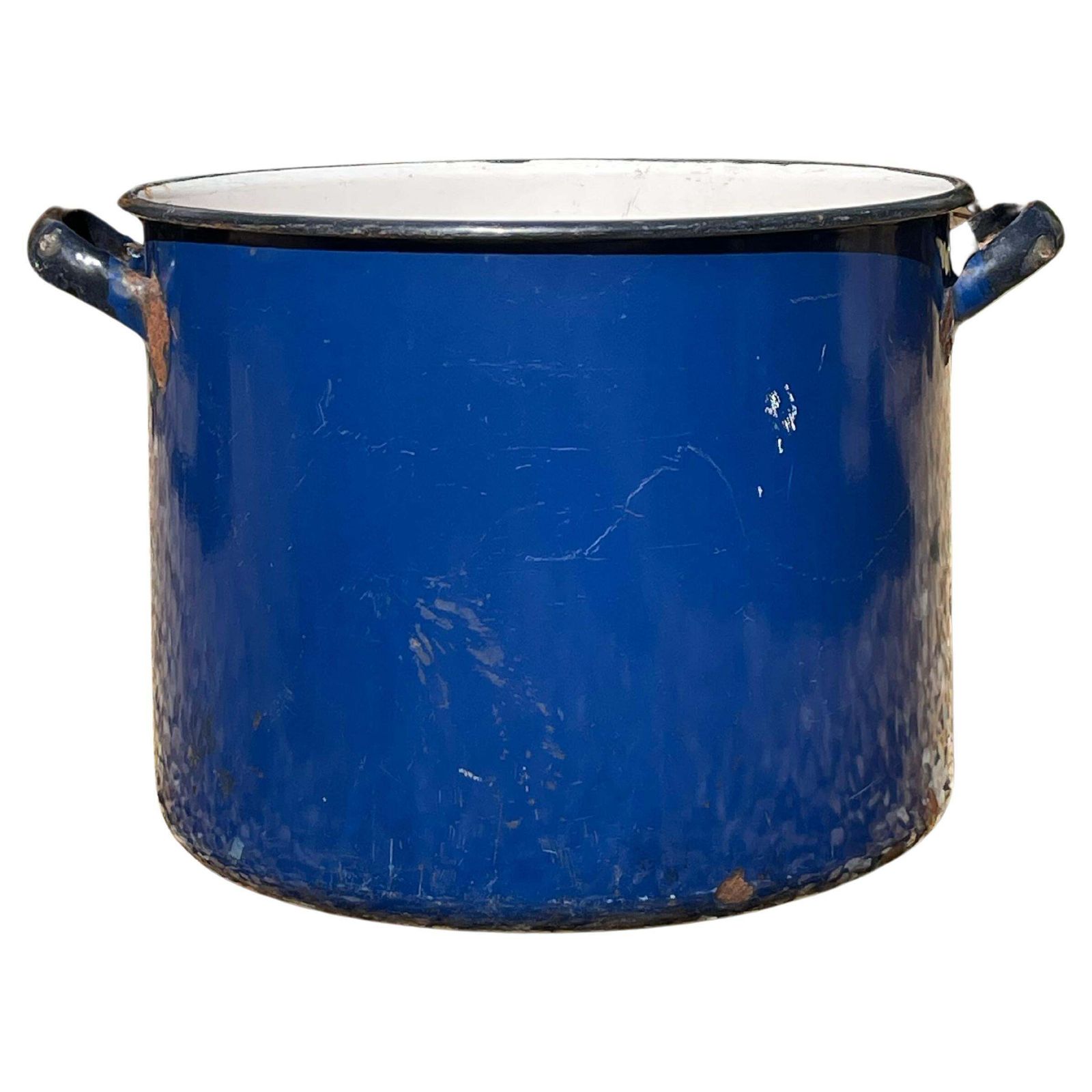 Extra Large Vintage Industrial Royal Blue Enamelled Metal Planter