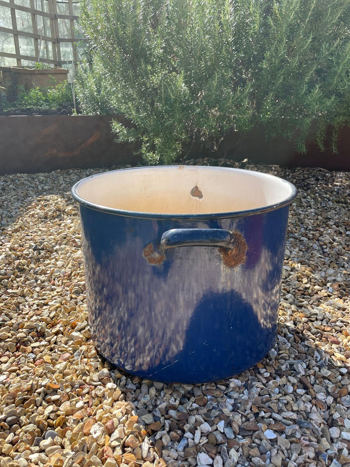Extra Large Vintage Industrial Royal Blue Enamelled Metal Planter photo buy