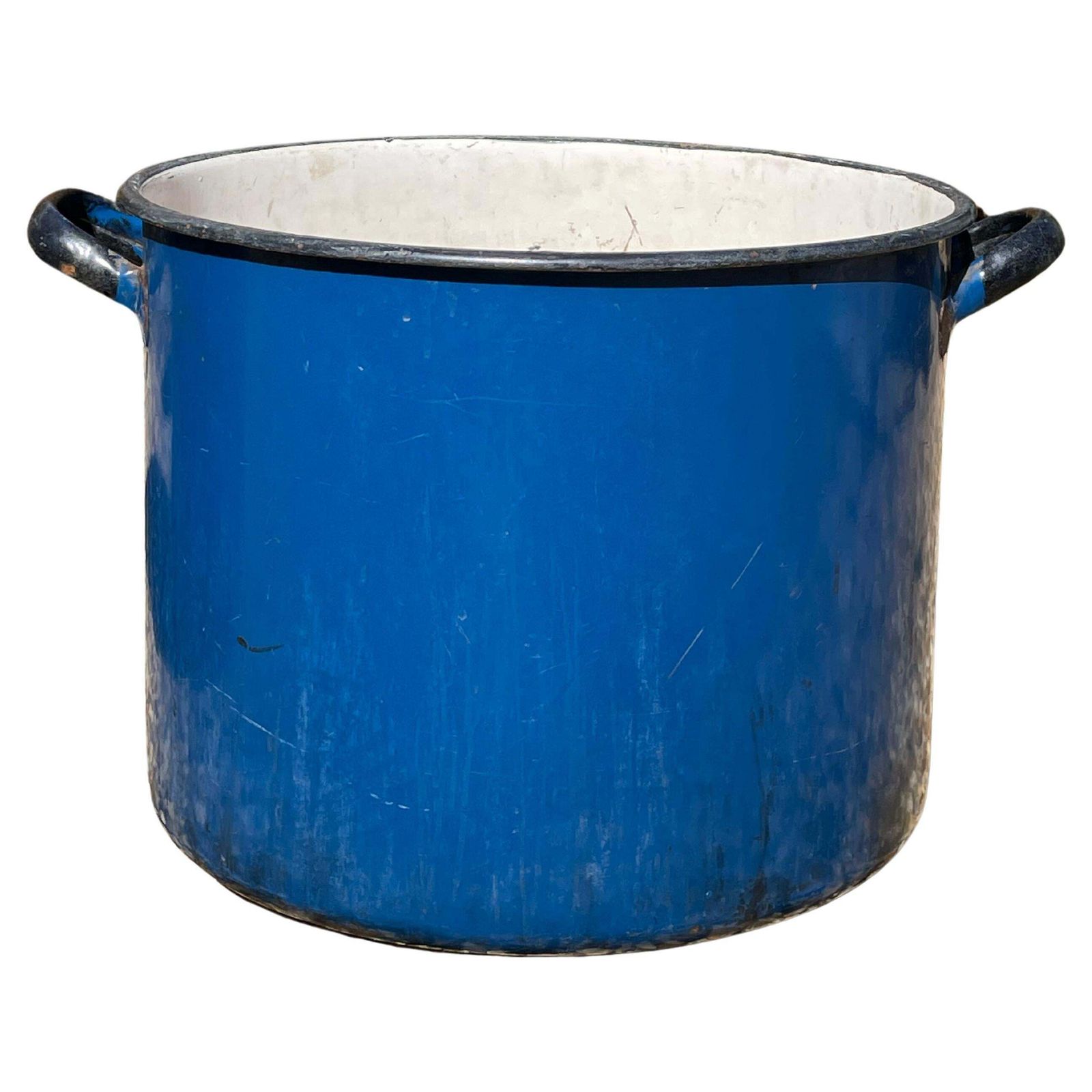 Extra Large Vintage Industrial Royal Blue Enamelled Metal Planter