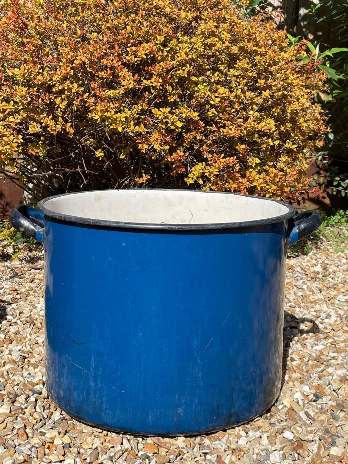 Extra Large Vintage Industrial Royal Blue Enamelled Metal Planter photo furniture