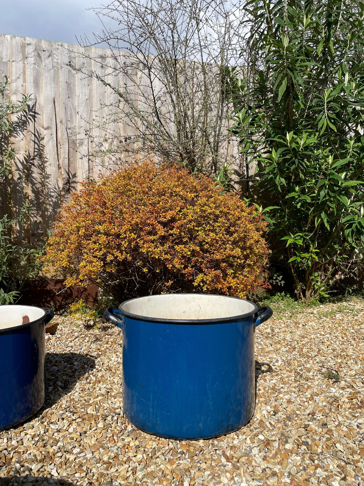 Extra Large Vintage Industrial Royal Blue Enamelled Metal Planter photo for sale