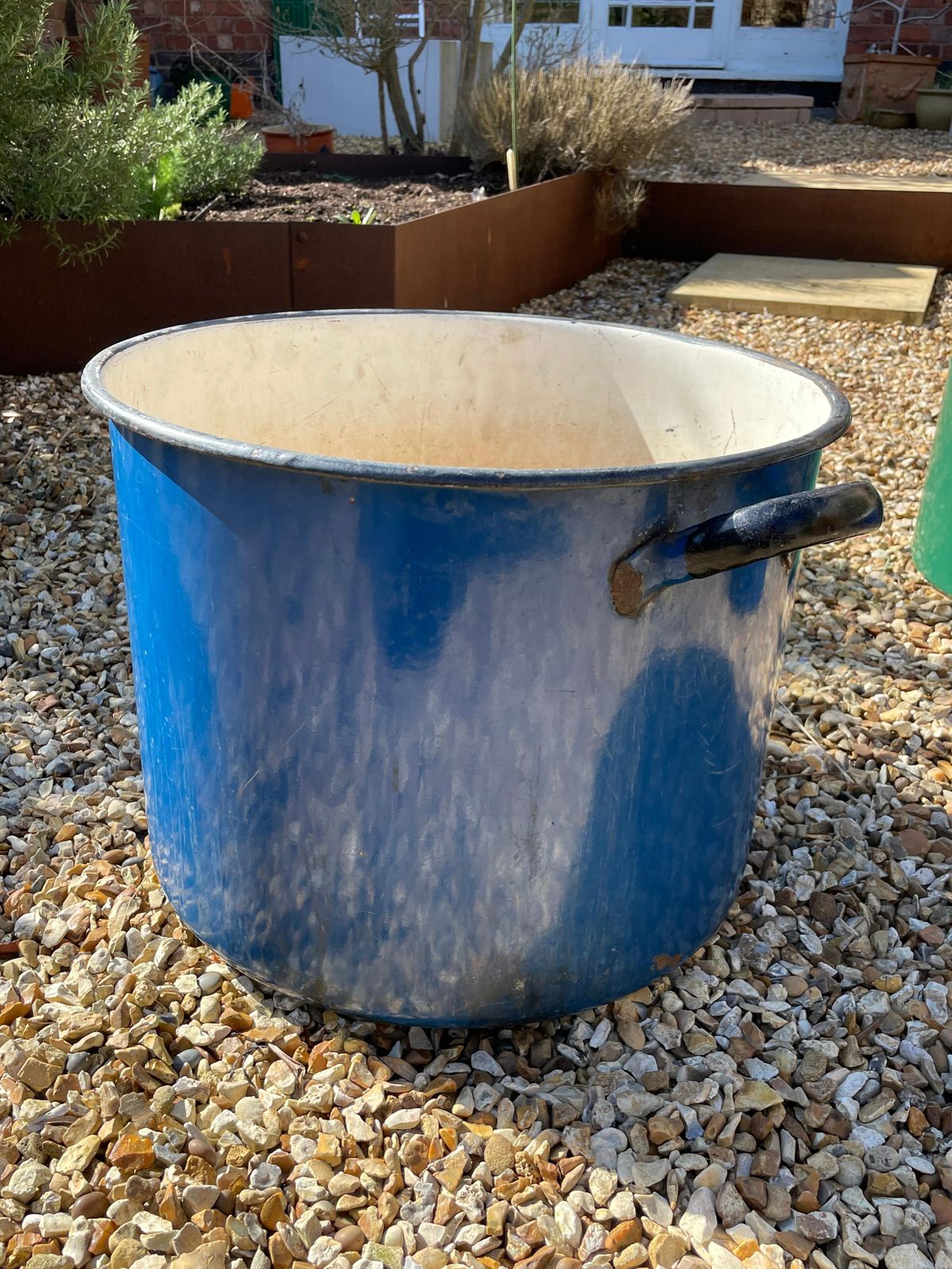 Extra Large Vintage Industrial Royal Blue Enamelled Metal Planter photo 225.0