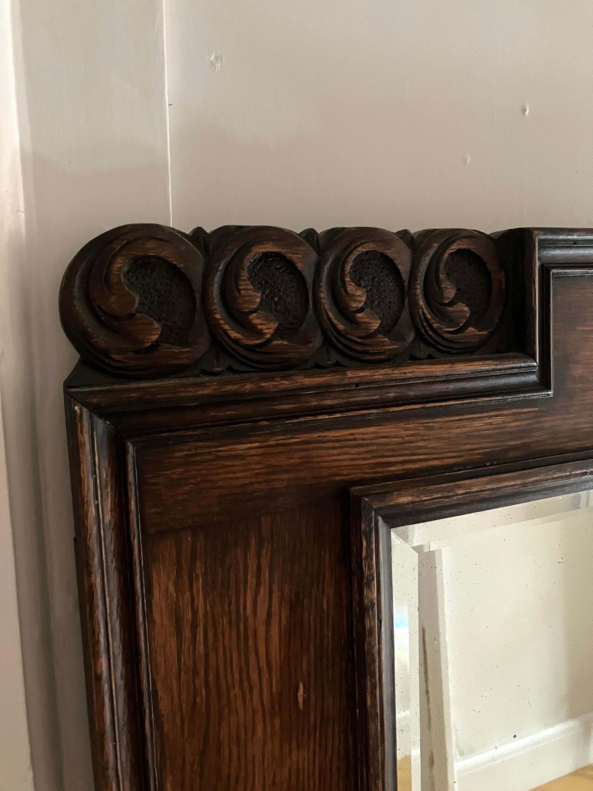 Large Decorative English Oak Framed Art & Crafts Mantel Mirror Late 19th Century photo buy