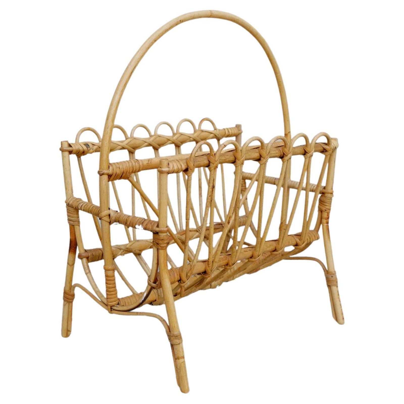 Bamboo Rattan Bohemian Midcentury Magazine Rack photo furniture