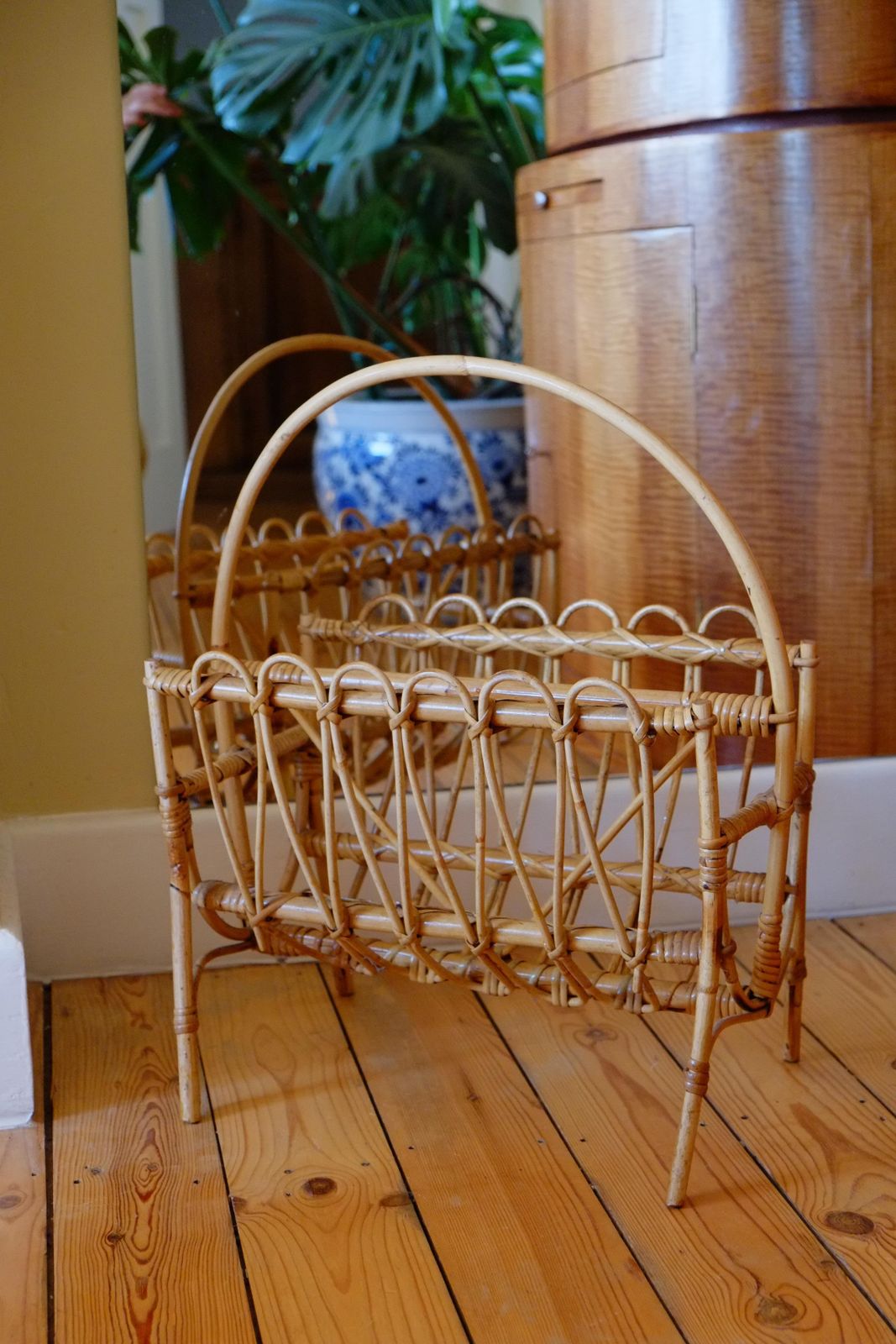 Bamboo Rattan Bohemian Midcentury Magazine Rack photo vinterior