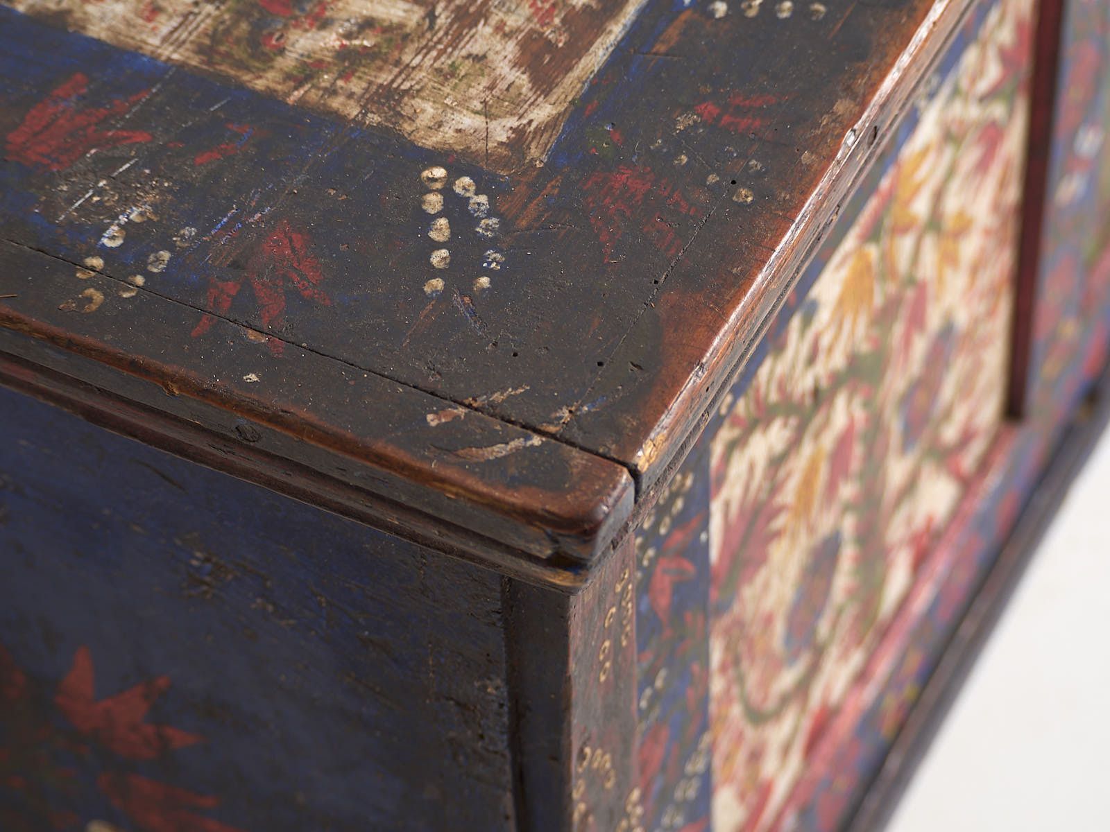 Antique Blue Trunk With Hand Painted Floral Details (C.1870) #2 photo Furniture