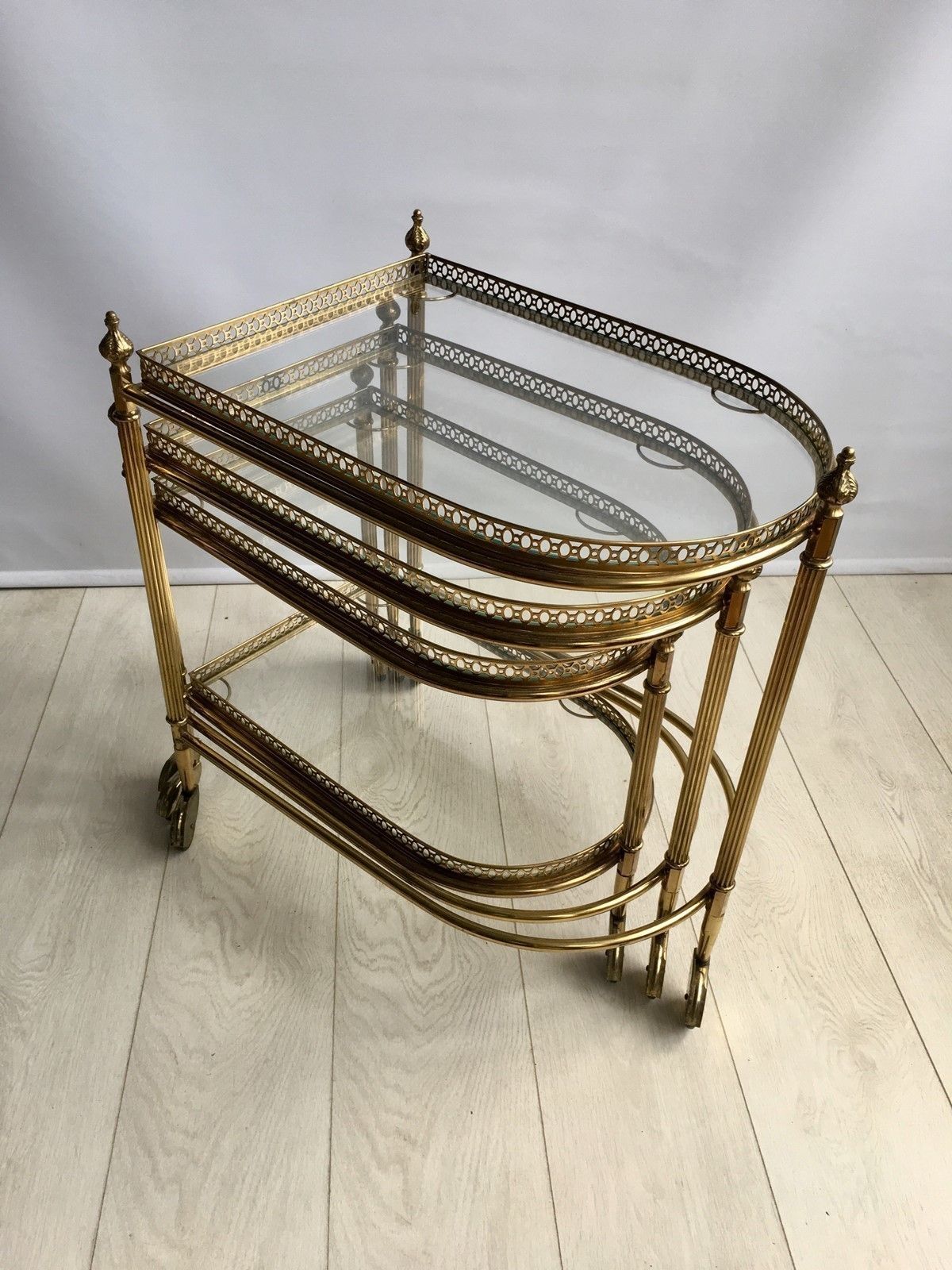 Beautiful Nest Of Vintage Brass Tables/Trolleys photo Furniture