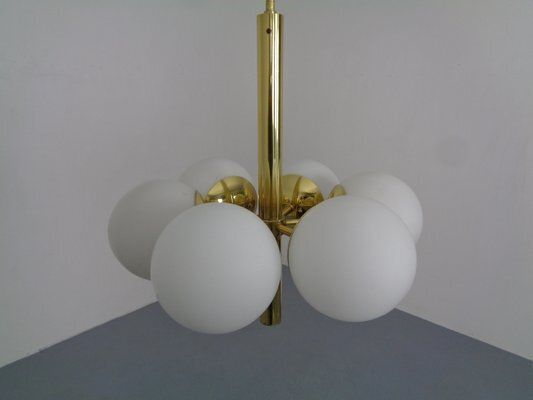 Sputnik Brass And Glass Ceiling Chandelier From Kaiser Idell / Kaiser Leuchten, Germany, 1960s photo Lighting