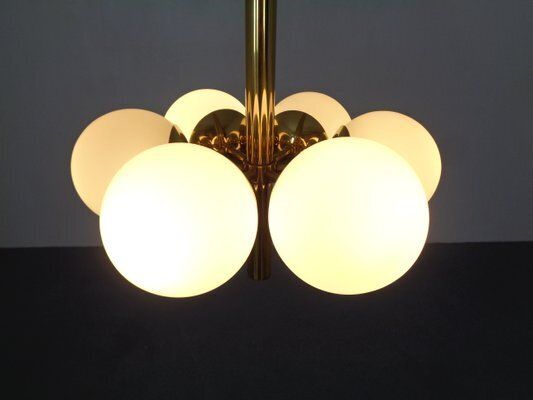 Sputnik Brass And Glass Ceiling Chandelier From Kaiser Idell / Kaiser Leuchten, Germany, 1960s photo vinterior