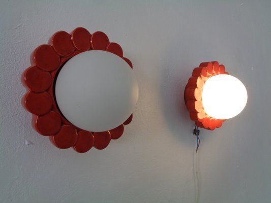 Pop Art Studio Ceramic & Glass Flower Wall Lamps, Germany, 1960s, Set Of 2 photo 569.0