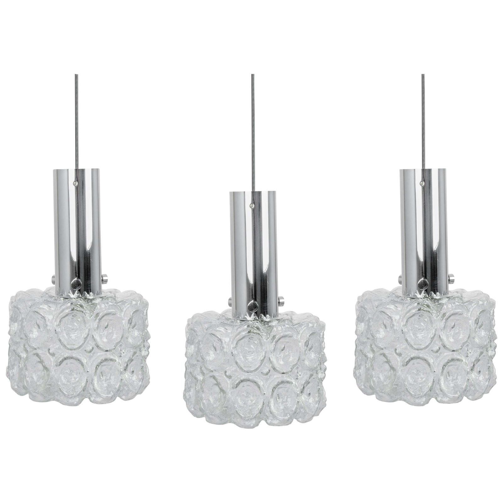 1 Of 3 Glass Chrome Pendants By Limburg, Germany, 1970s