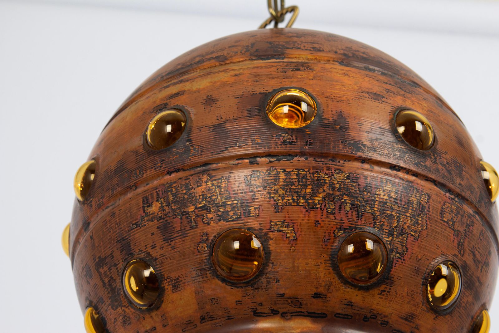 1 Of 6 Copper & Amber Glass Bubble Pendant Lamp In Nanny Still Style, 1960s photo furniture