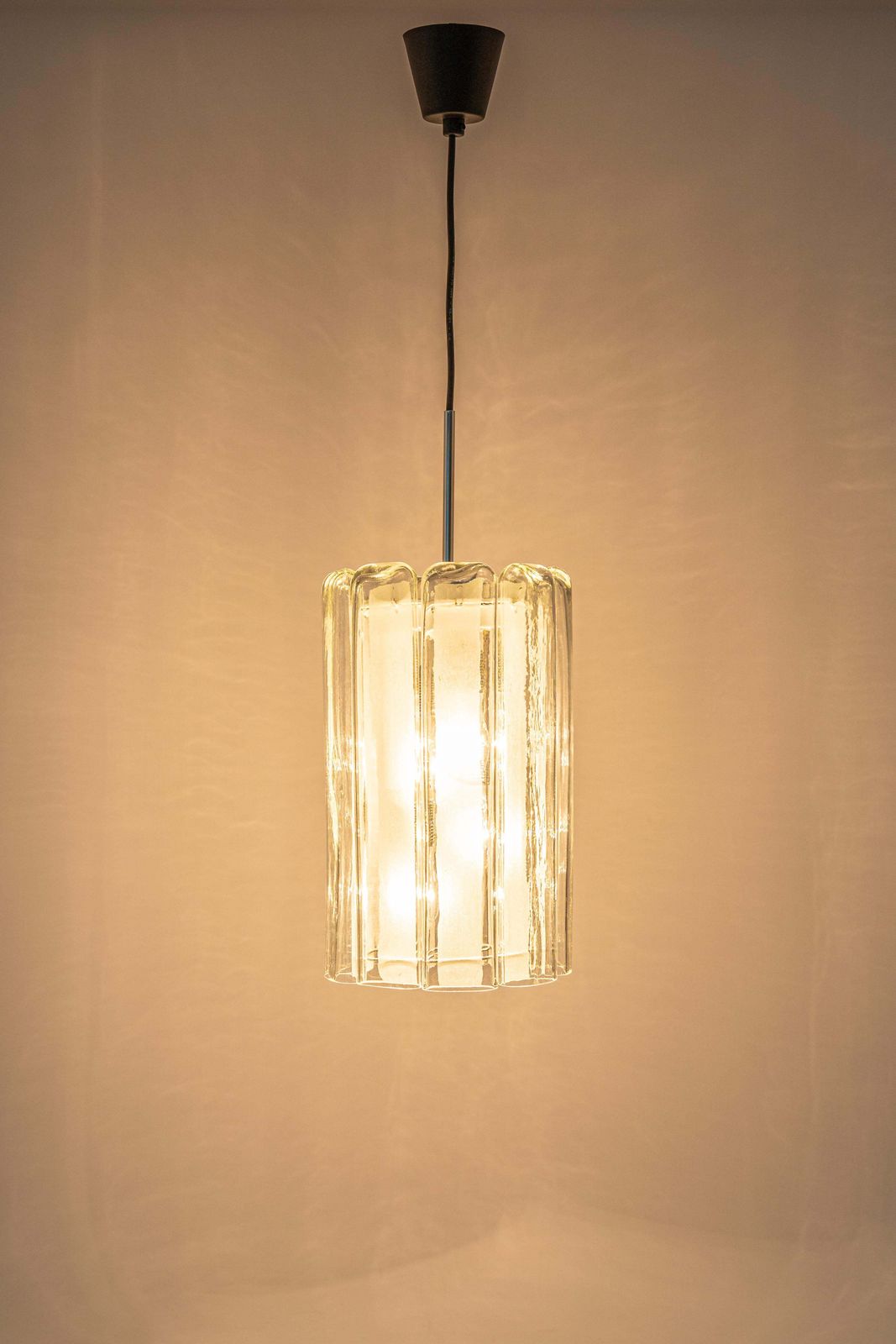 photo for sale 1 Of 6 Cylindrical Pendant Fixture With Crystal Glass By Doria, Germany, 1970s