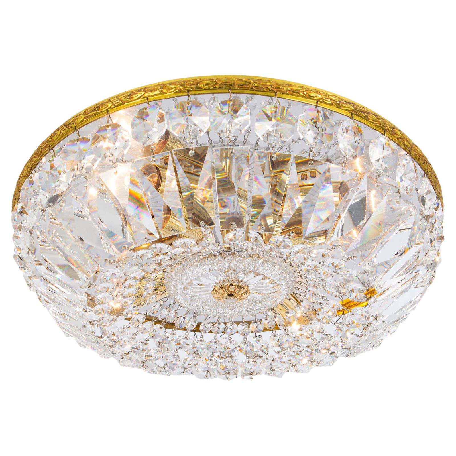 1 Of 7 Delicate Brass And Crystal Flush Mount By Palwa, Germany, 1970s