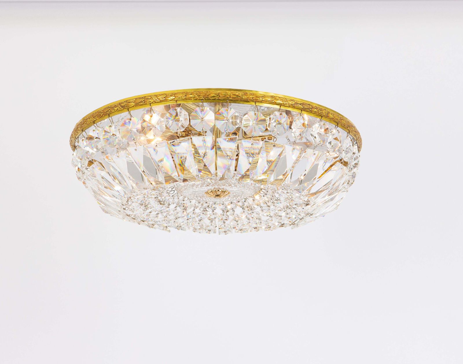 1 Of 7 Delicate Brass And Crystal Flush Mount By Palwa, Germany, 1970s photo furniture
