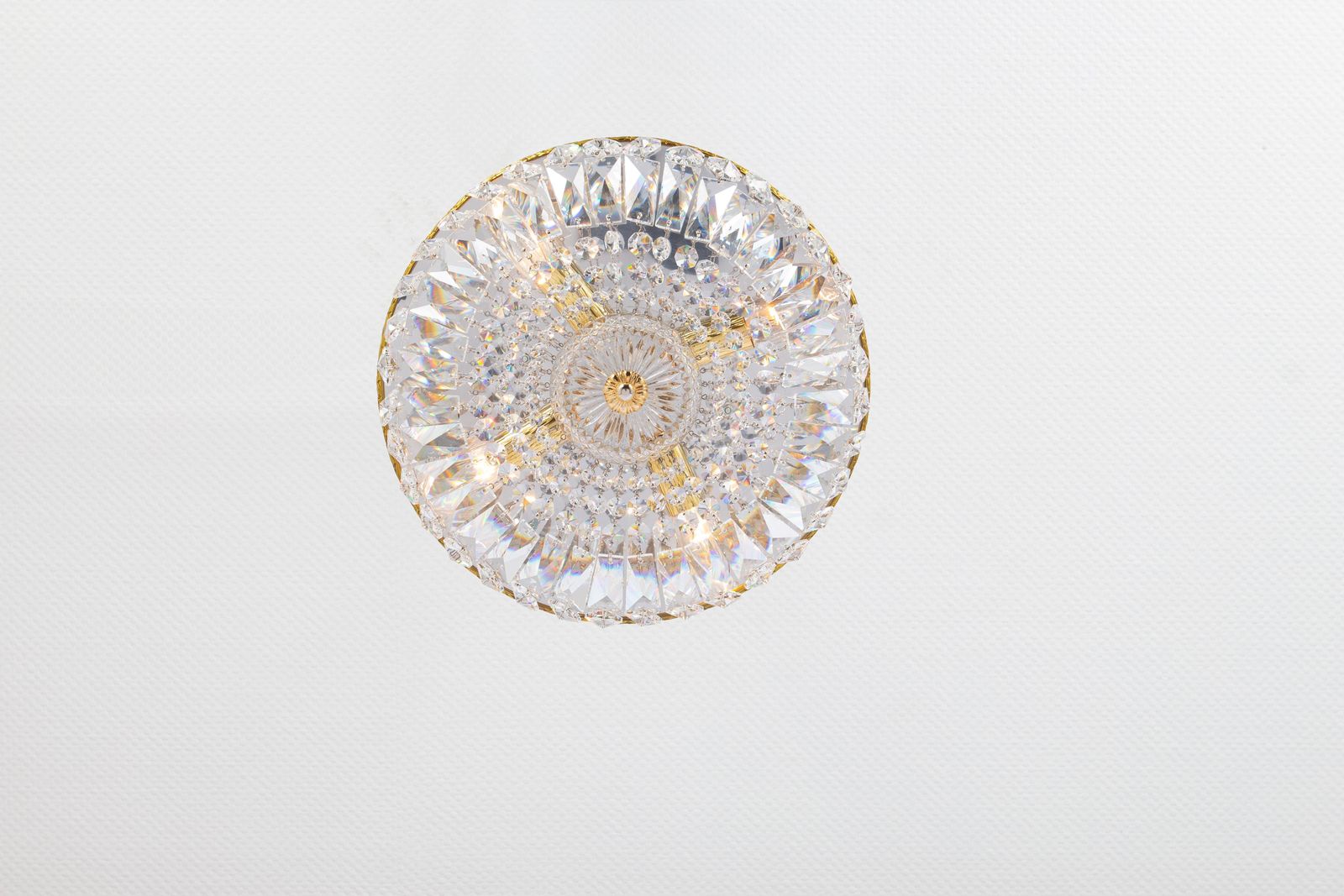 1 Of 7 Delicate Brass And Crystal Flush Mount By Palwa, Germany, 1970s photo Lighting