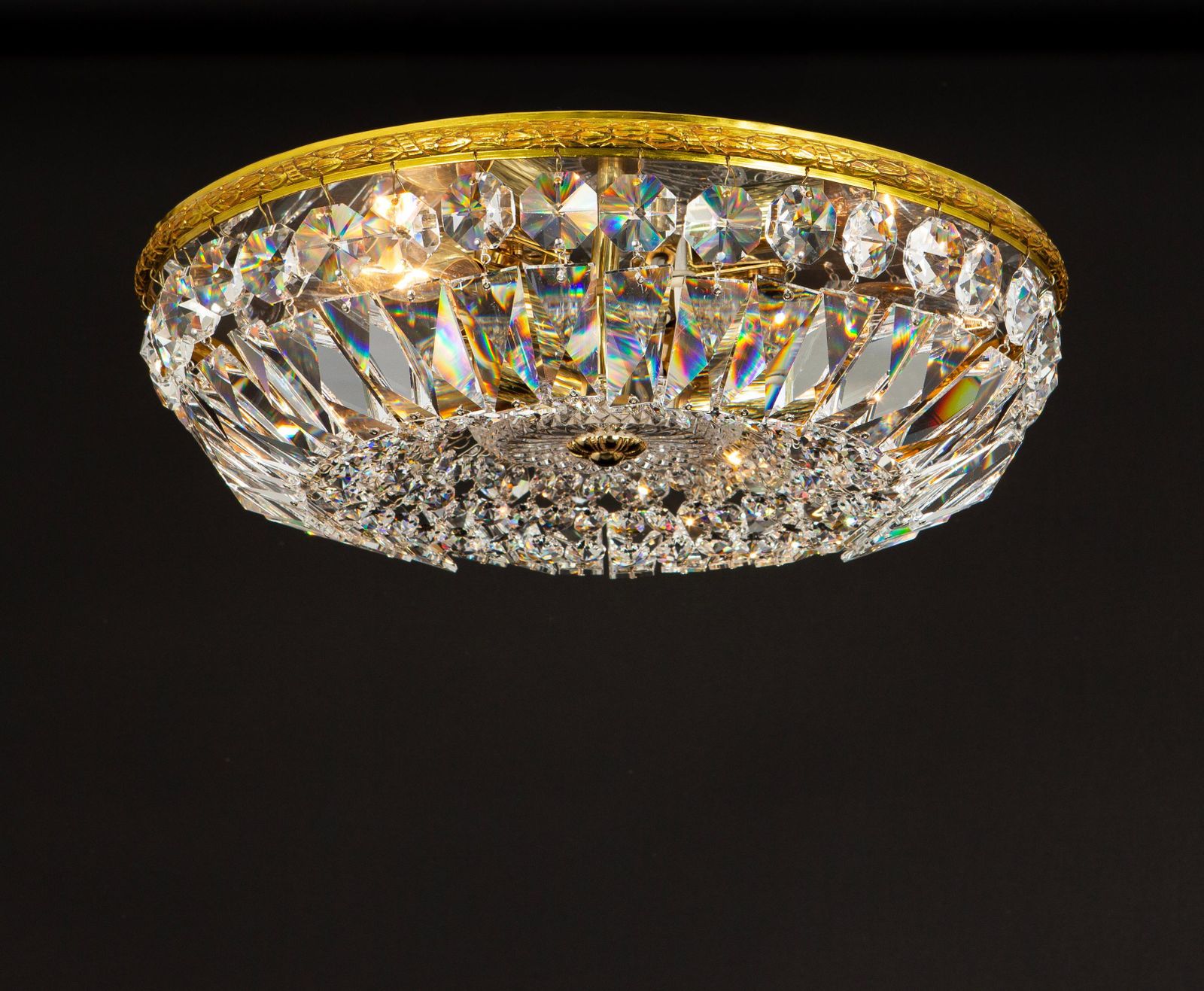 1 Of 7 Delicate Brass And Crystal Flush Mount By Palwa, Germany, 1970s photo vintage