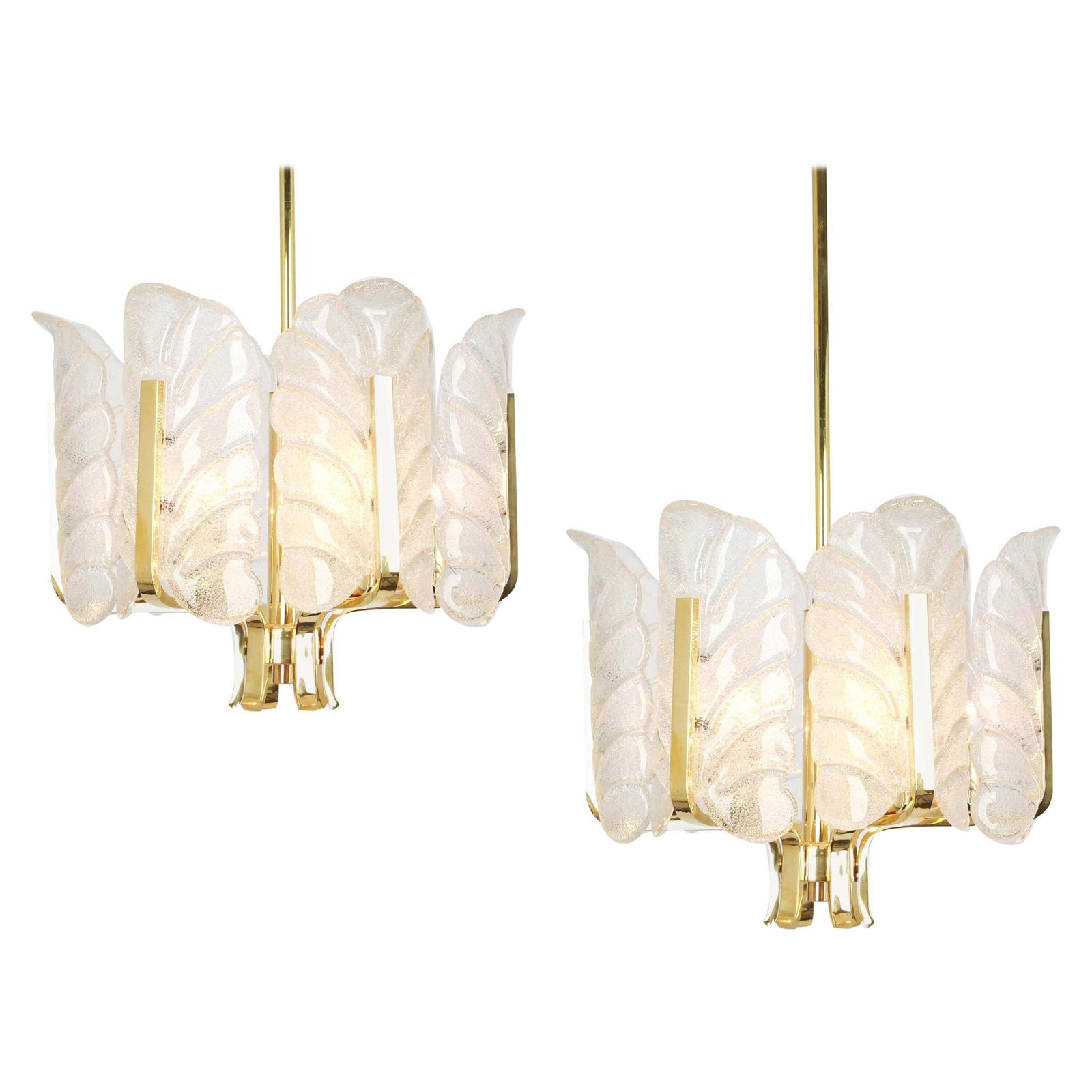 1 Van 2 – Chandelier Van Carl Fagerlund Met Murano Glazen Bladeren, Jaren 1960