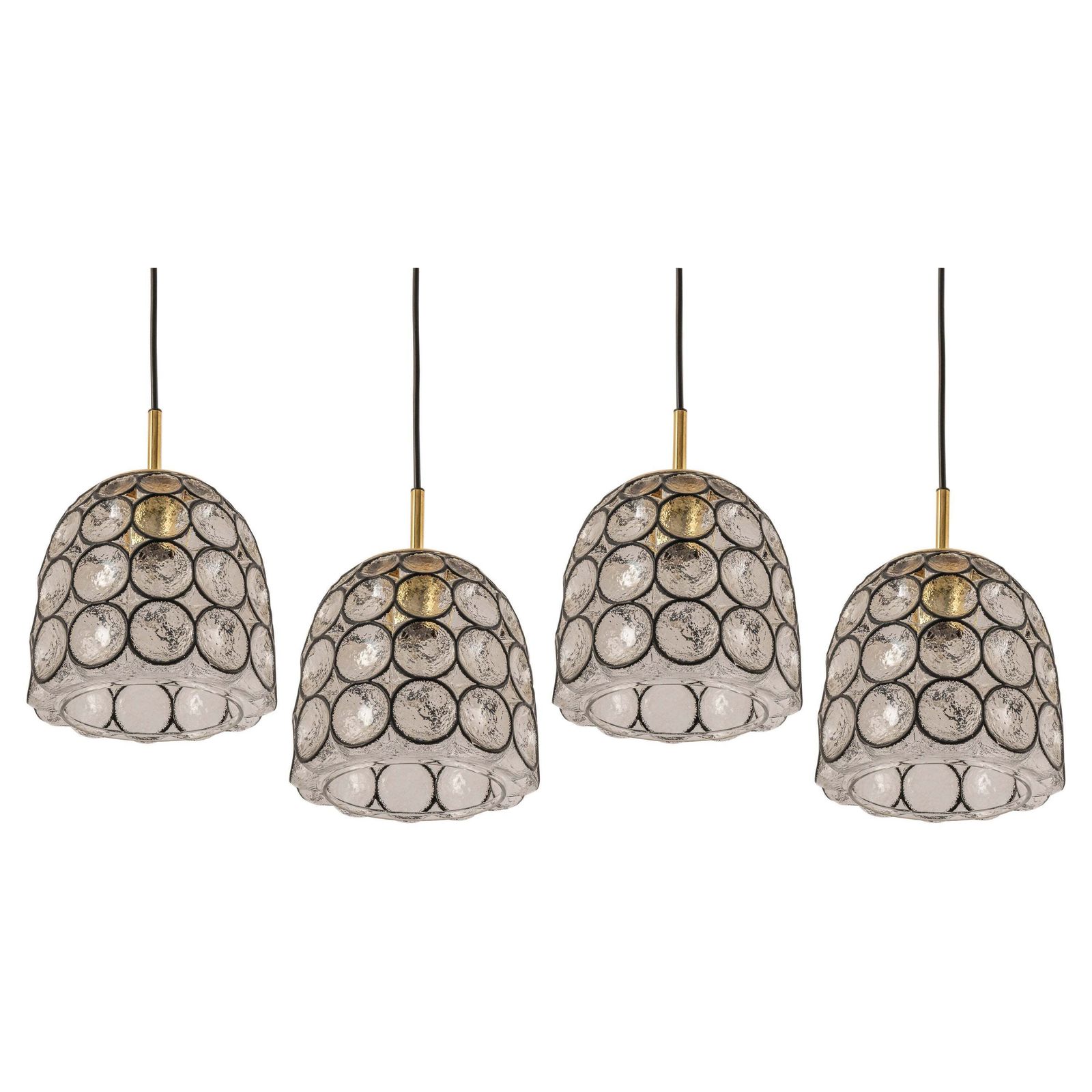 1 Of 4 Petite Iron And Clear Glass Pendant Lights By Limburg, Germany, 1960s