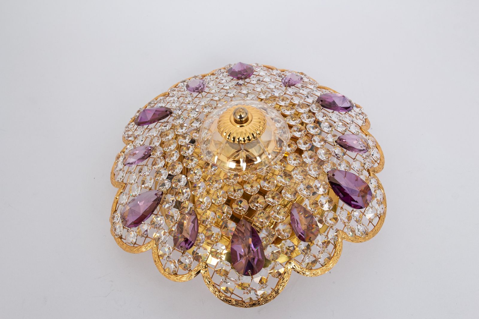 Petite Delicate Gilt Brass Cut Glass Flower Flush Mount By Palwa, Germany, 1970s photo furniture