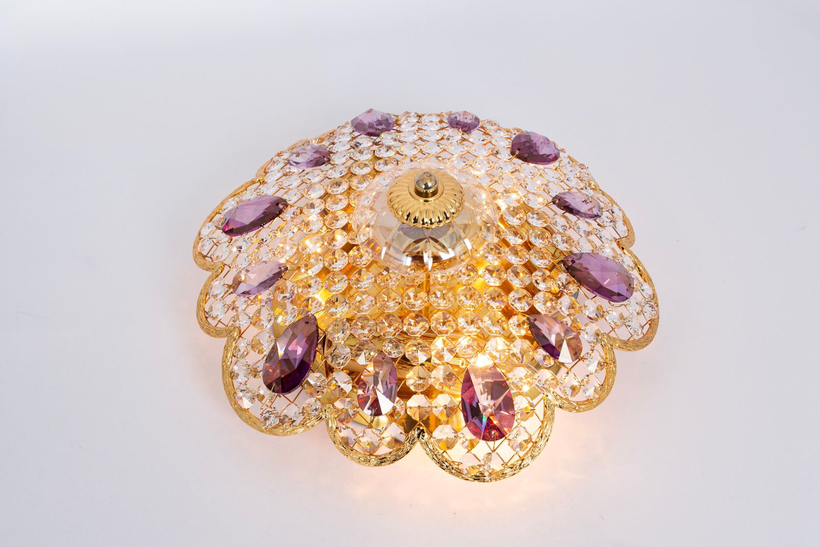 Petite Delicate Gilt Brass Cut Glass Flower Flush Mount By Palwa, Germany, 1970s photo buy
