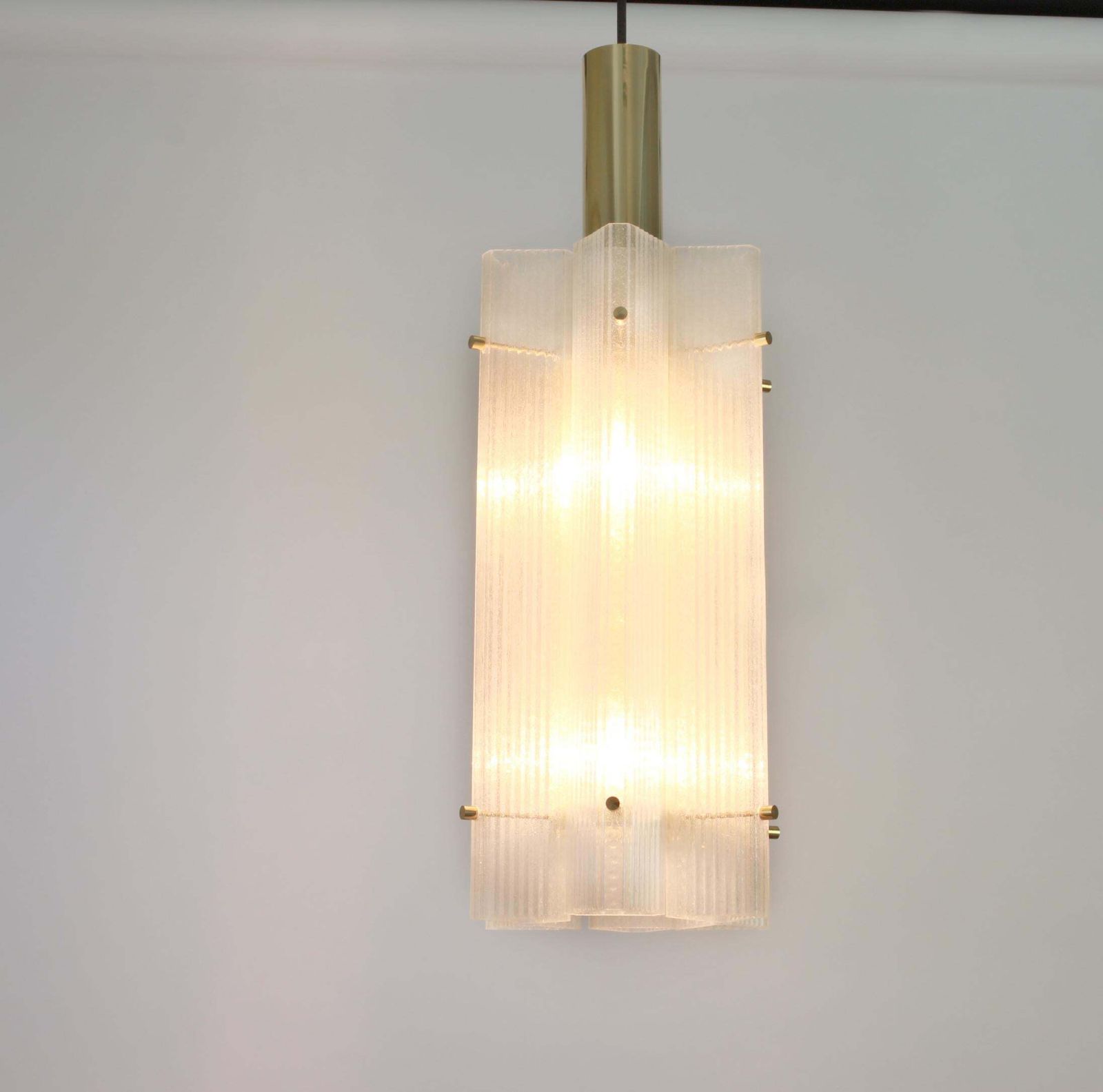 1 Of 3 Large Murano Ice Glass Pendant By Limburg, Germany, 1970s photo furniture
