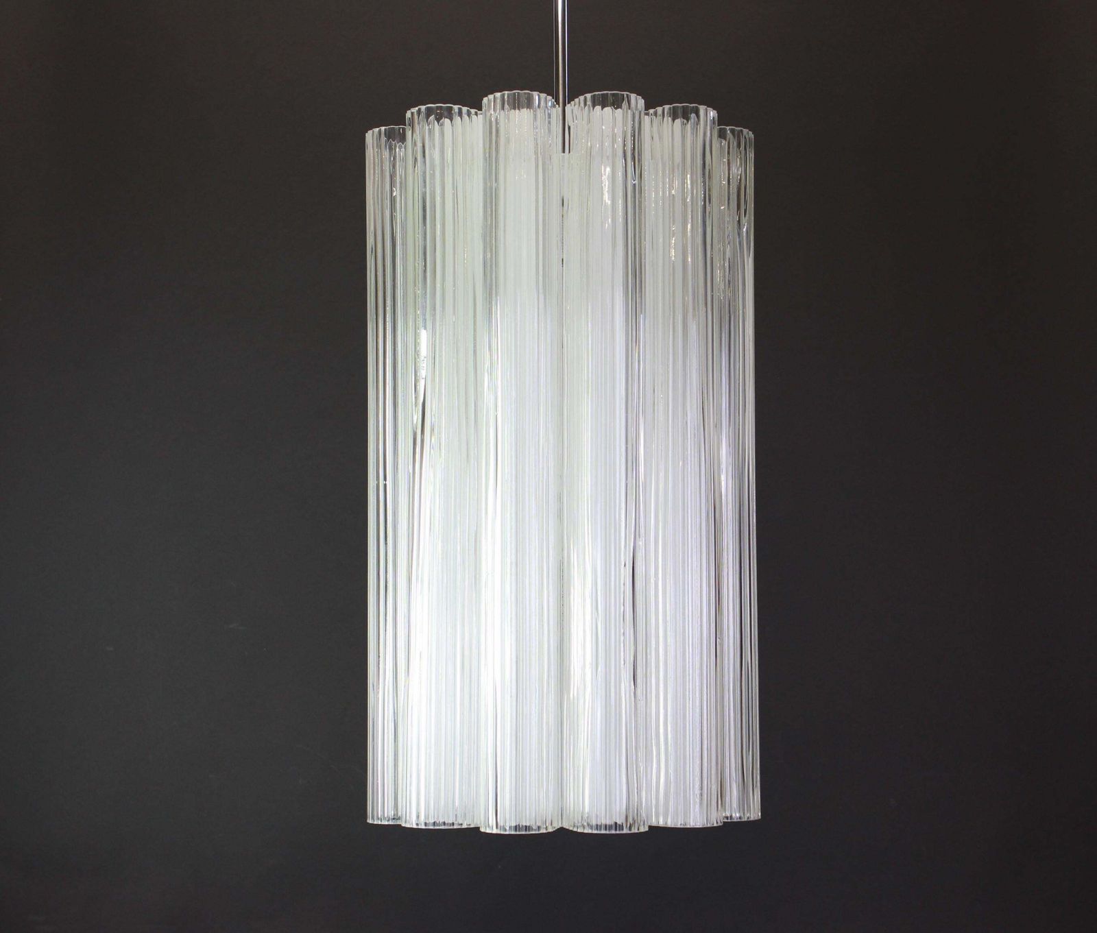 1 Of 2 Cylindrical Pendant Fixture With Crystal Glass By Doria, Germany, 1960s photo 1075.0