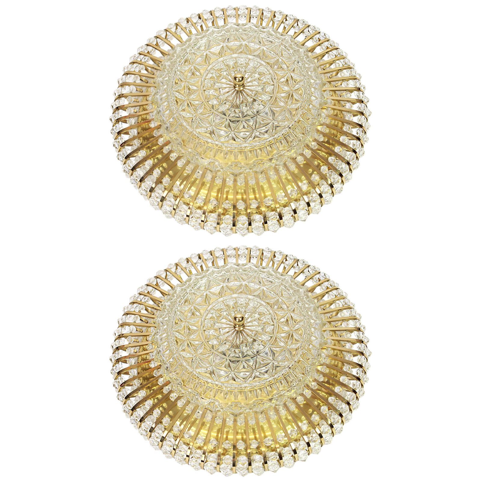 1 Of 2 Large Hillebrand Brass Glass And Lucite Bead Wall Lights, Germany, 1960s