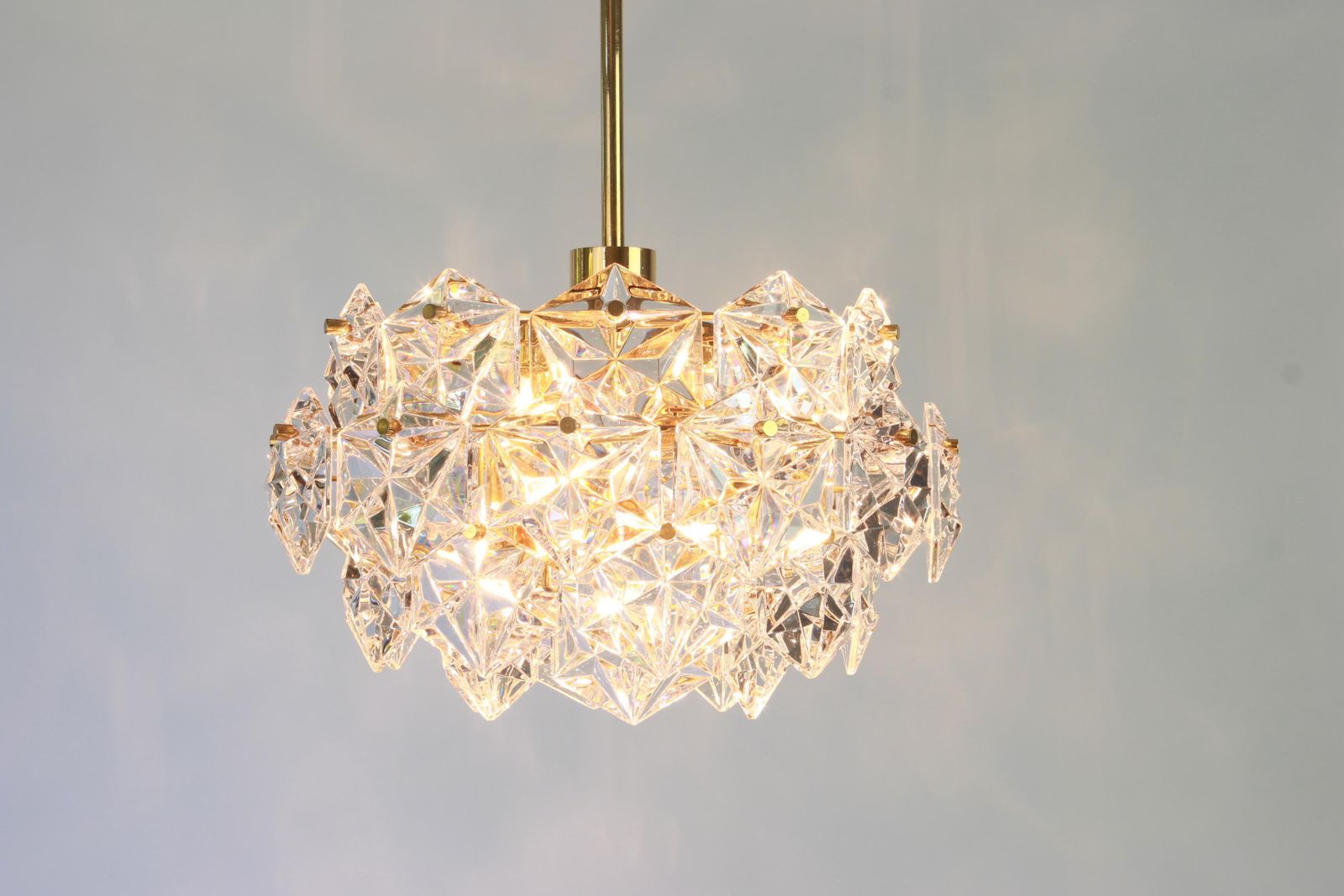 1 Of 2 Stunning Chandelier, Brass And Crystal Glass By Kinkeldey, Germany, 1970 photo for sale