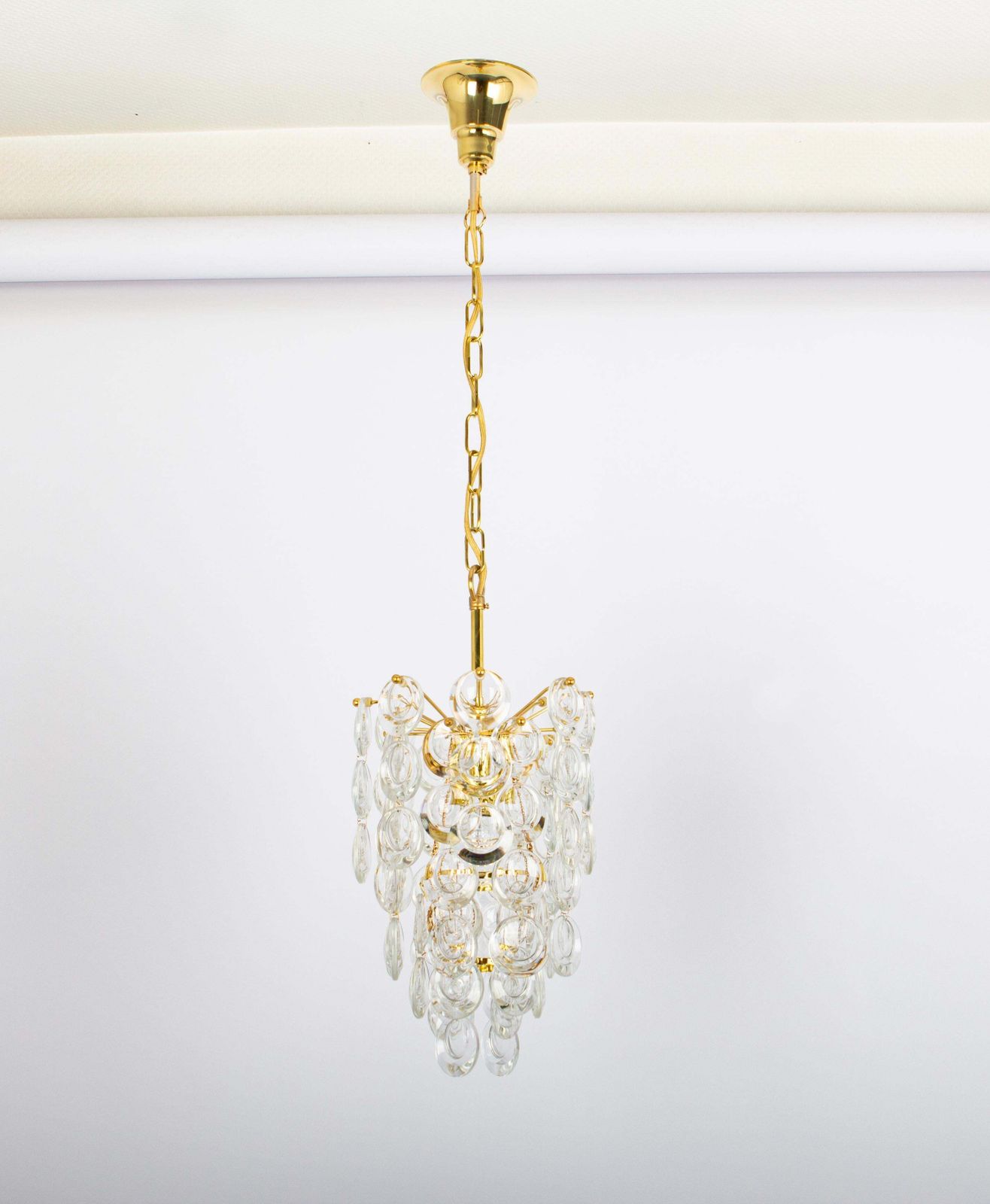 1 Of 3 Petite Gilded Brass Pendants, Sciolari Style, Palwa, Germany, 1970s photo Lighting