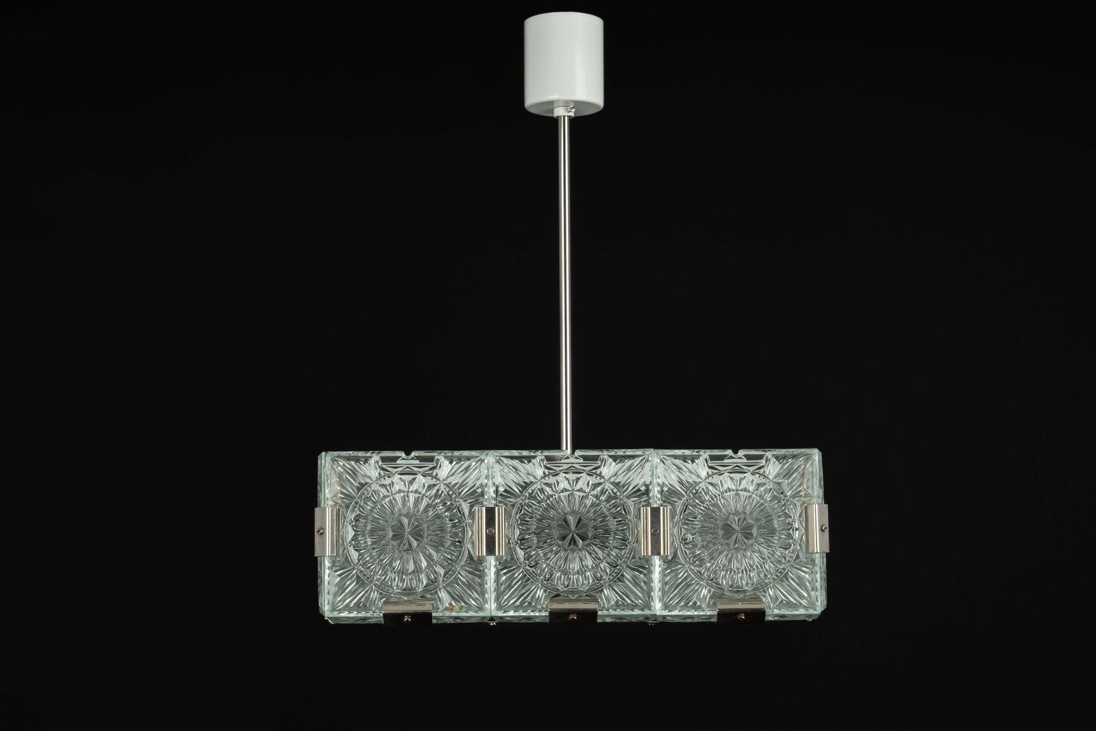 photo vinterior Large Mid Century Glass Chandelier Veb Lighting, Germany, 1970s