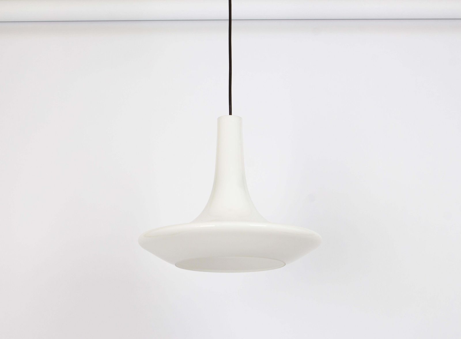 Wonderful White Opal Glass Pendant Light, Peill & Putzler, Germany, 1970s photo for sale