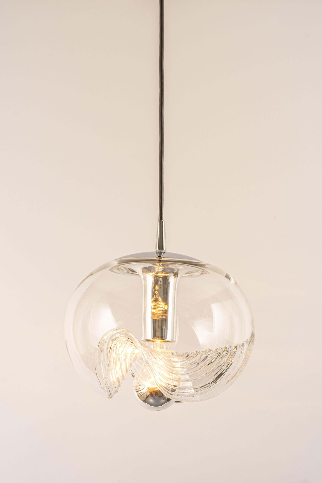 1 Of 6 Large Clear Glass Pendant Light By Peill & Putzler, Germany, 1970s photo vintage